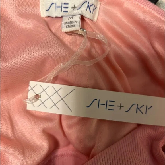 She + Sky Top Pink Shirred Ruched Ribbed Cropped Cami Style NWT M #2361 - Picture 4 of 6